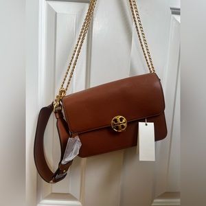 Never Used Tory Burch Chelsea Convertible Shoulder Bag in classic tan with gold